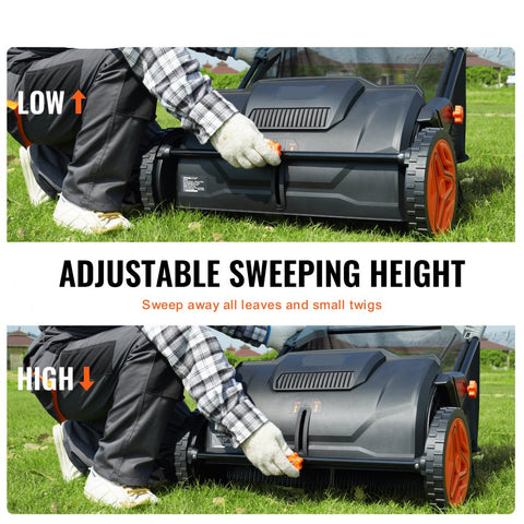 Push Lawn Sweeper 21 inch Leaf Grass Collector Durable Steel Frame Rubber Wheels 35 cu ft Hopper Bag 2 Spinning Brushes