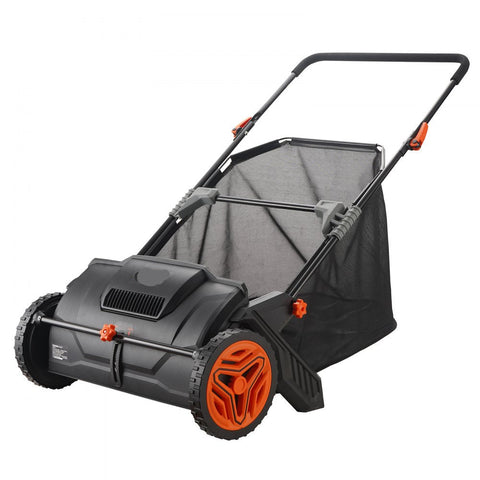 Push Lawn Sweeper 21 inch Leaf Grass Collector Durable Steel Frame Rubber Wheels 35 cu ft Hopper Bag 2 Spinning Brushes