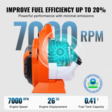Leaf Blower 26cc 2 Cycle Handheld with Fuel Tank 2 in 1 Blower 425CFM Air Volume 156MPH Speed for Lawn Care Leaf Cleaning Snow Removal