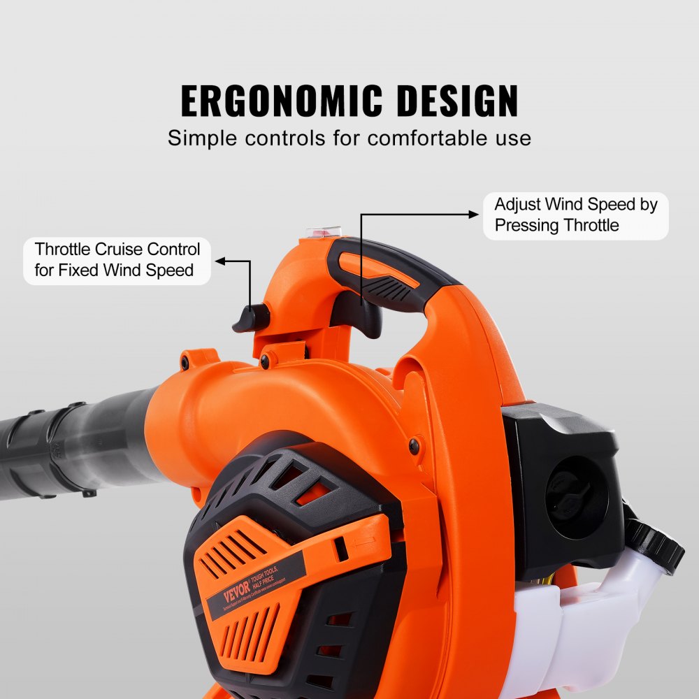Leaf Blower 26cc 2 Cycle Handheld with Fuel Tank 2 in 1 Blower 425CFM Air Volume 156MPH Speed for Lawn Care Leaf Cleaning Snow Removal