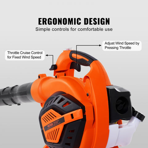 Leaf Blower 26cc 2 Cycle Handheld with Fuel Tank 2 in 1 Blower 425CFM Air Volume 156MPH Speed for Lawn Care Leaf Cleaning Snow Removal