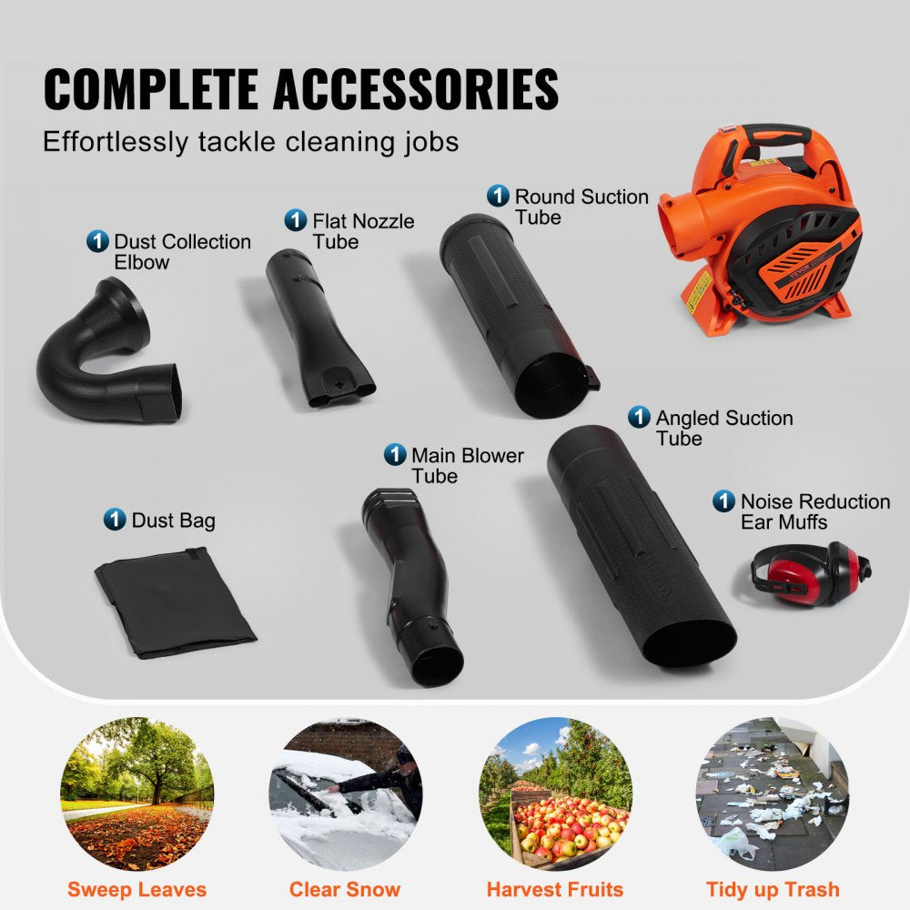 Leaf Blower 26cc 2 Cycle Handheld with Fuel Tank 2 in 1 Blower 425CFM Air Volume 156MPH Speed for Lawn Care Leaf Cleaning Snow Removal