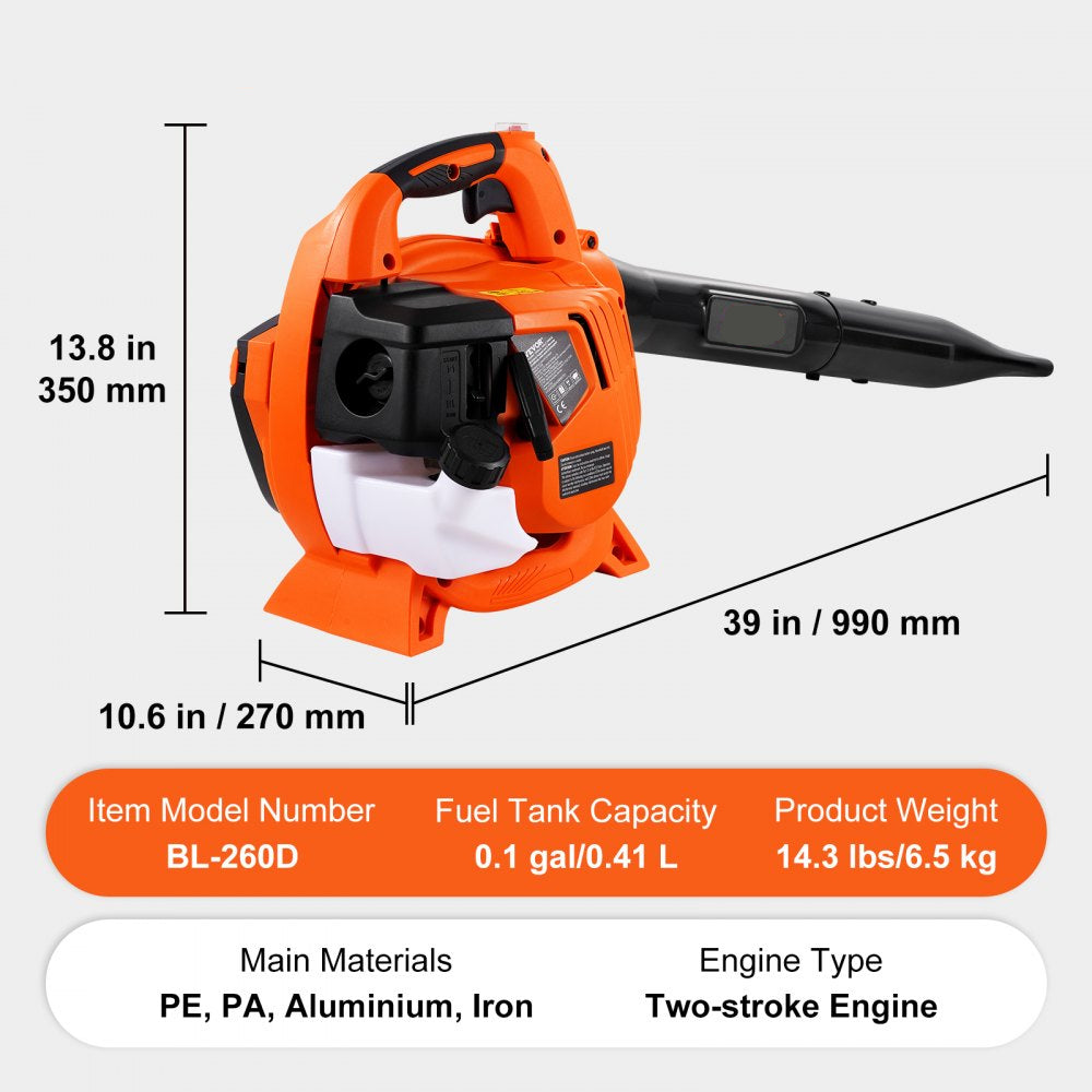 Leaf Blower 26cc 2 Cycle Handheld with Fuel Tank 2 in 1 Blower 425CFM Air Volume 156MPH Speed for Lawn Care Leaf Cleaning Snow Removal