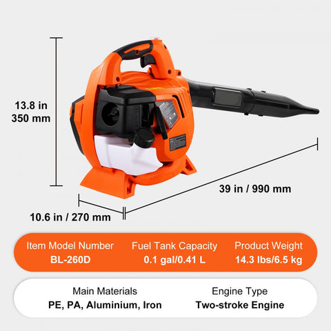 Leaf Blower 26cc 2 Cycle Handheld with Fuel Tank 2 in 1 Blower 425CFM Air Volume 156MPH Speed for Lawn Care Leaf Cleaning Snow Removal