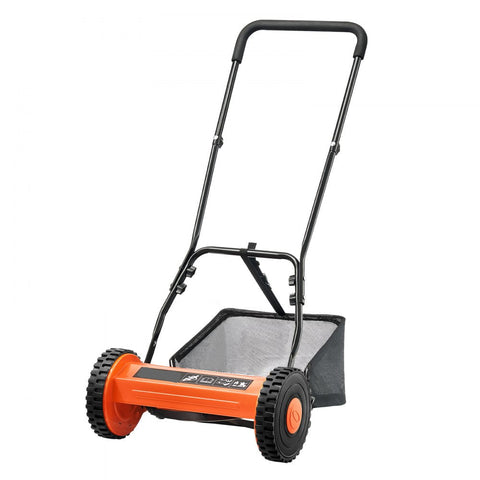 16 Inch Manual Push Reel Lawn Mower 5 Blade Adjustable Height with Grass Catcher 2 Wheel Walk Behind Hand Push Lawn Mower for Yard Garden