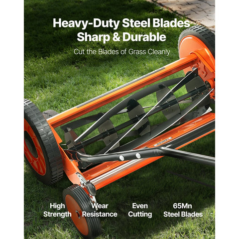 18in Manual Push Reel Lawn Mower 5 Blade with Adjustable Height Grass Catcher and 4 Wheels