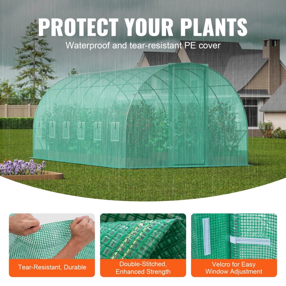 Walk-in Tunnel Greenhouse 19.36x9.68x7.4ft Galvanized Steel Frame Durable PE Cover for Outdoor Gardening Green