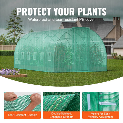 Walk-in Tunnel Greenhouse 19.36x9.68x7.4ft Galvanized Steel Frame Durable PE Cover for Outdoor Gardening Green