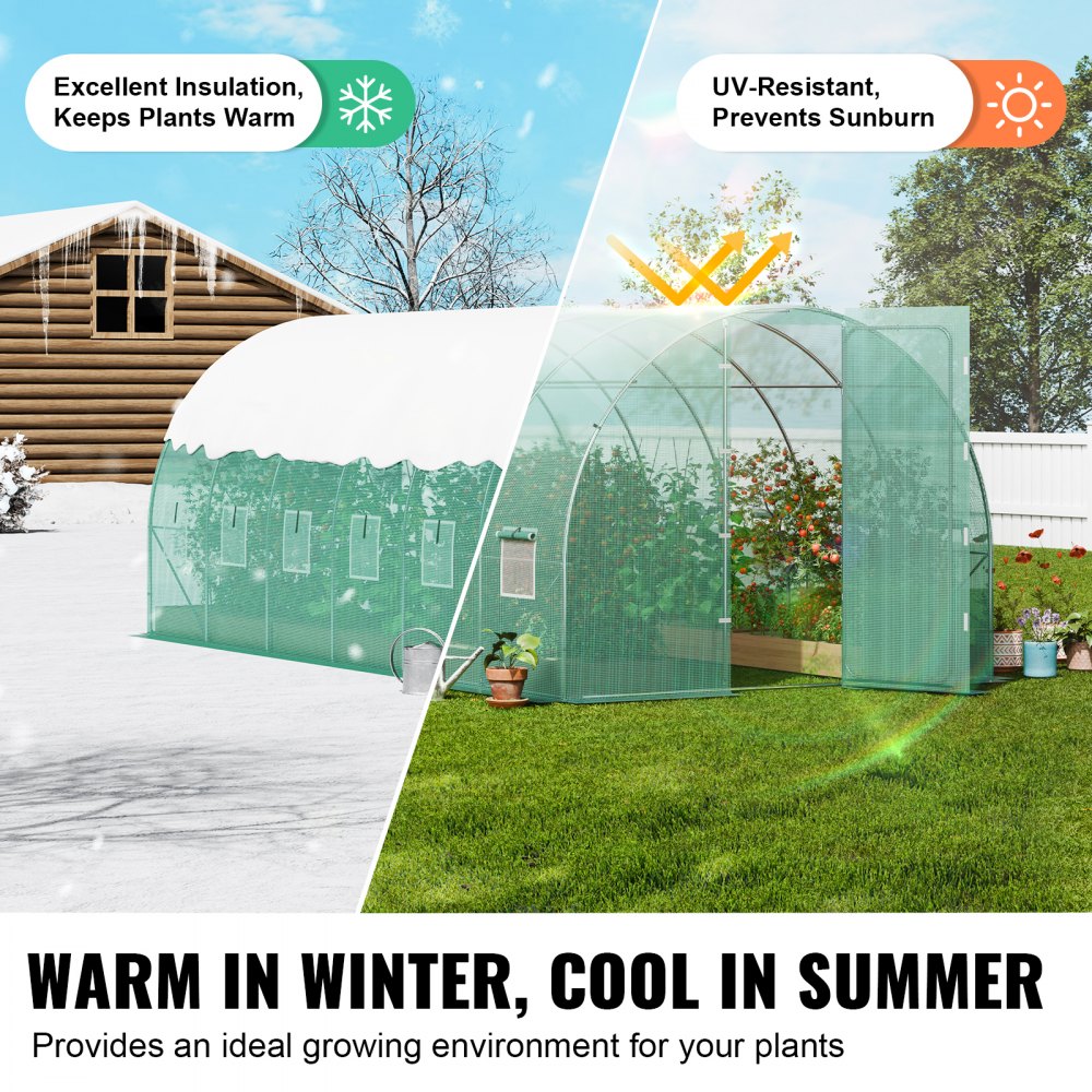 Walk-in Tunnel Greenhouse 19.36x9.68x7.4ft Galvanized Steel Frame Durable PE Cover for Outdoor Gardening Green