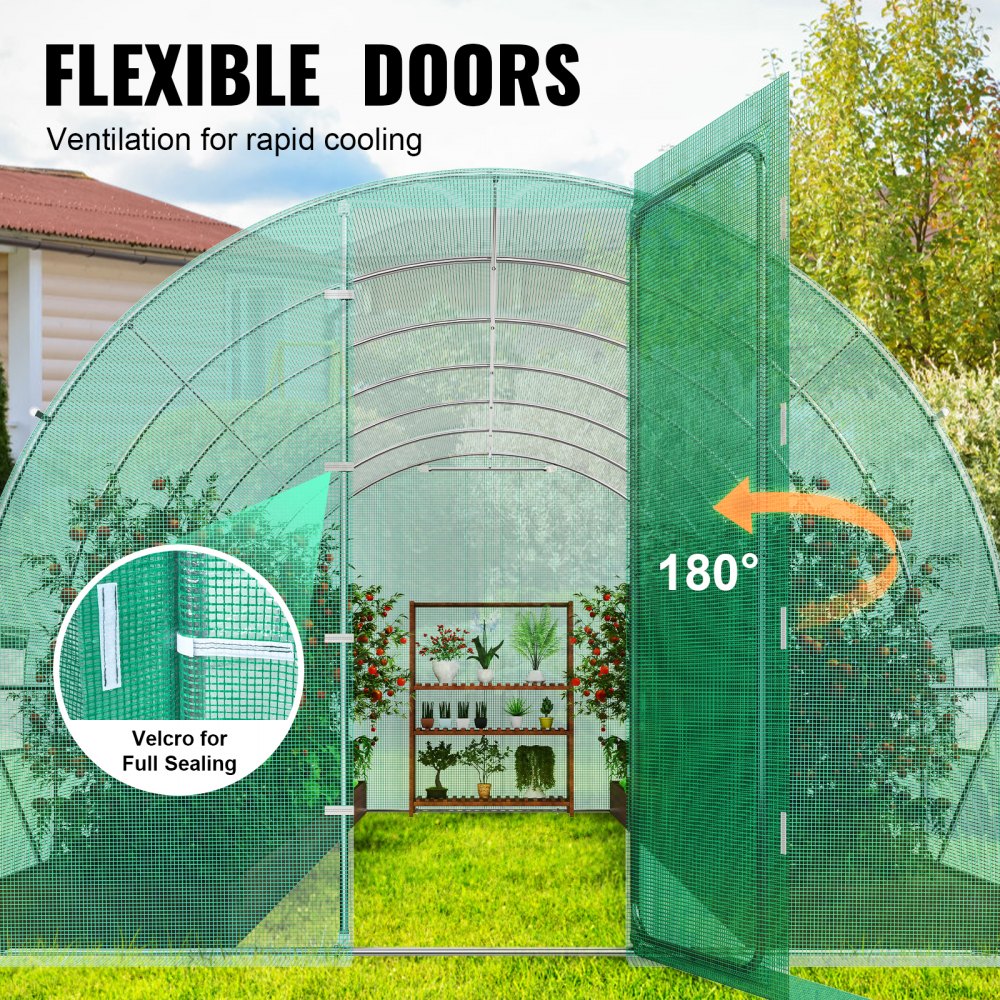 Walk-in Tunnel Greenhouse 19.36x9.68x7.4ft Galvanized Steel Frame Durable PE Cover for Outdoor Gardening Green