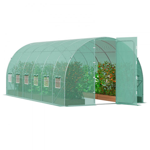 Walk-in Tunnel Greenhouse 19.36x9.68x7.4ft Galvanized Steel Frame Durable PE Cover for Outdoor Gardening Green