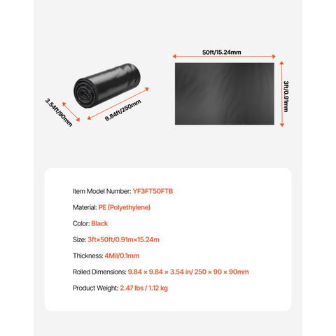 3FT x 50FT Plastic Sheeting Heavy Duty, 4 Mil Thick Plastic Sheeting Roll, Plastic Drop Cloth Painters Tarp, Polyethylene Covering for Crawl Space Vapor Barrier, Multi-Purpose, Black