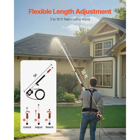 Pressure Washer Telescoping Wand 18ft with Brush Head Telescopic Spray Wand