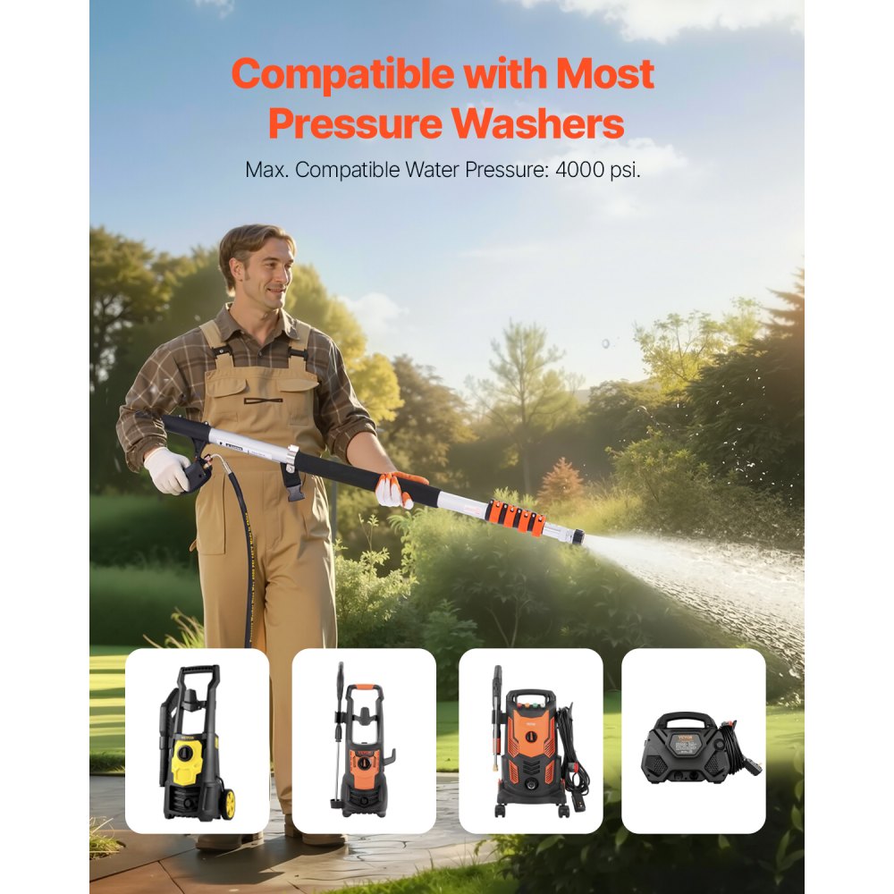 Pressure Washer Telescoping Wand 18ft with Brush Head Telescopic Spray Wand
