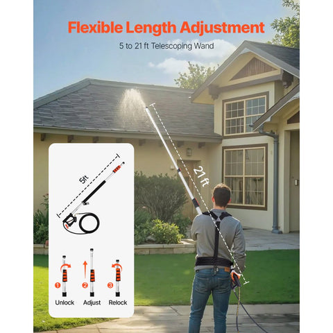 Pressure Washer Telescoping Wand 21ft with Brush Head Telescopic Spray Wand