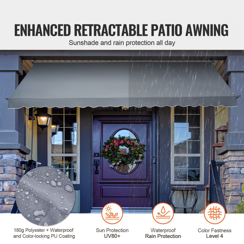 178x47" Patio Awning Retractable Awning Sunshade Shelter with Crank Handle
