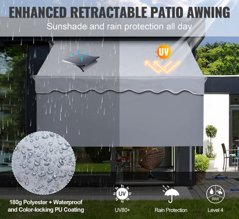 Manual Retractable Awning 78" Outdoor Patio Sunshade Shelter Adjustable Door Window Canopy with 39" Sun Shade Curtain for Backyard Garden Balcony