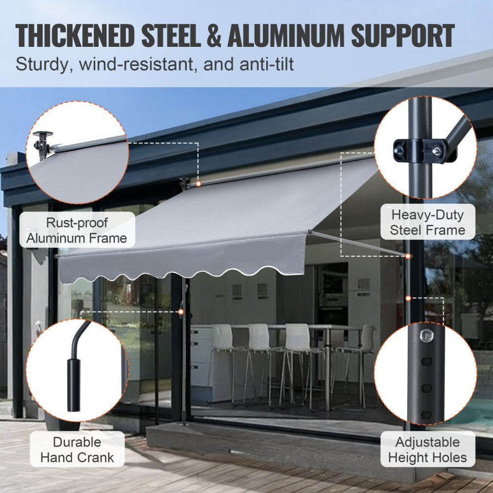 Manual Retractable Awning 78" Outdoor Patio Sunshade Shelter Adjustable Door Window Canopy with 39" Sun Shade Curtain for Backyard Garden Balcony