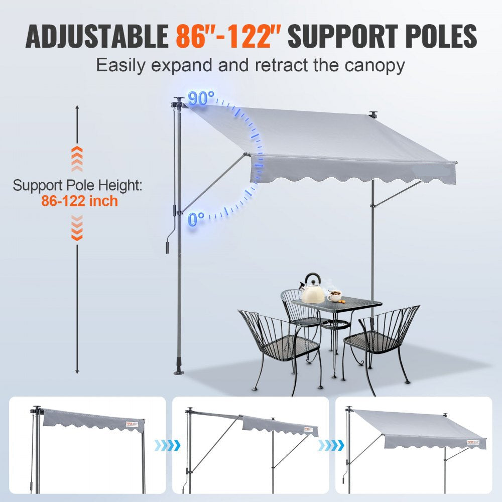 Manual Retractable Awning 78" Outdoor Patio Sunshade Shelter Adjustable Door Window Canopy with 39" Sun Shade Curtain for Backyard Garden Balcony