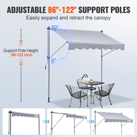 Manual Retractable Awning 78" Outdoor Patio Sunshade Shelter Adjustable Door Window Canopy with 39" Sun Shade Curtain for Backyard Garden Balcony