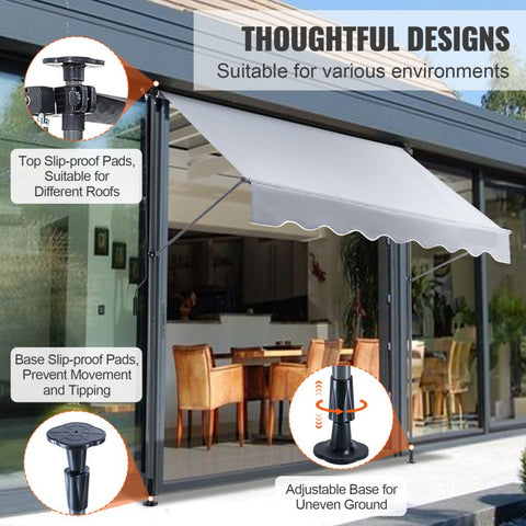Manual Retractable Awning 78" Outdoor Patio Sunshade Shelter Adjustable Door Window Canopy with 39" Sun Shade Curtain for Backyard Garden Balcony