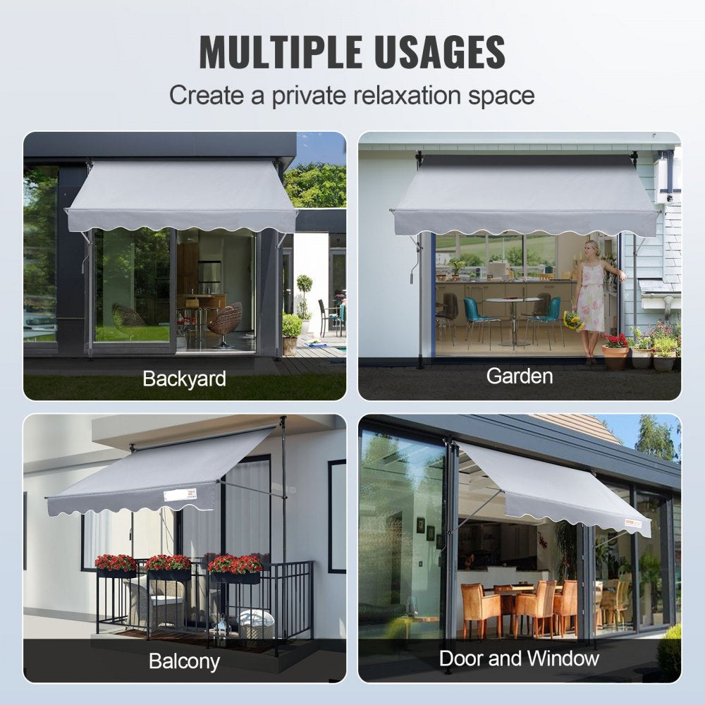 Manual Retractable Awning 78" Outdoor Patio Sunshade Shelter Adjustable Door Window Canopy with 39" Sun Shade Curtain for Backyard Garden Balcony