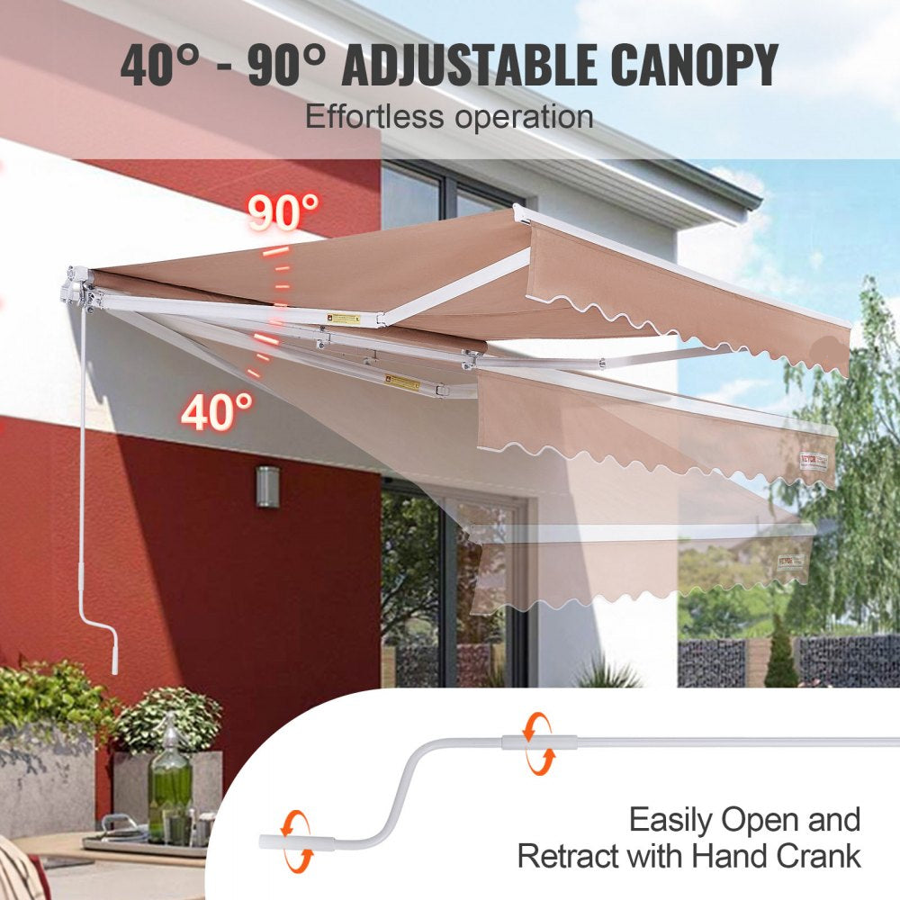 Manual Retractable Awning, 13 x 8 ft Outdoor Patio Awning Retractable Sun Shade, Water-Resistant Polyester Patio Door Window Awning Sunshade Shelter with Crank Handle for Backyard, Balcony