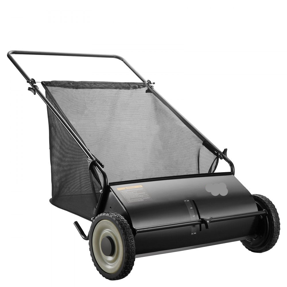 Push Lawn Sweeper 26in Leaf and Grass Collector Rubber Wheels Heavy Duty Steel with Large Capacity 7 cu ft Mesh Bag 4 Spinning Brushes