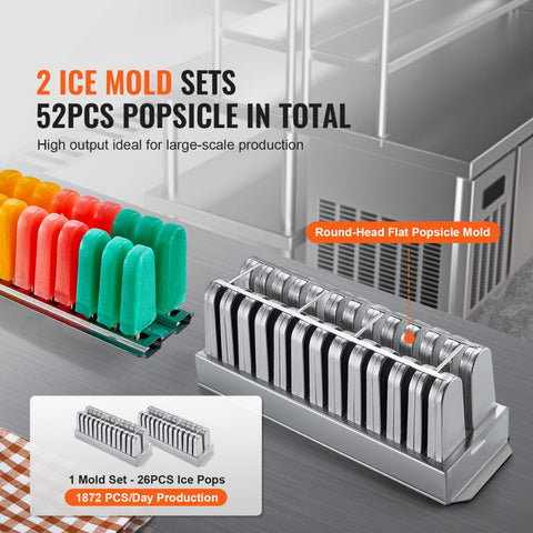 Commercial Popsicle Machine 2 Mold Set - 52 PCS Ice Pops Making Machine