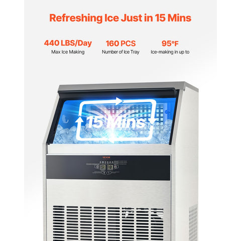 Commercial Ice Maker Freestanding Cabinet Machine 440lbs/24H 160 Ice Cubes
