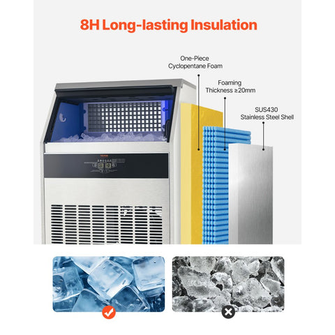 Commercial Ice Maker Freestanding Cabinet Machine 440lbs/24H 160 Ice Cubes