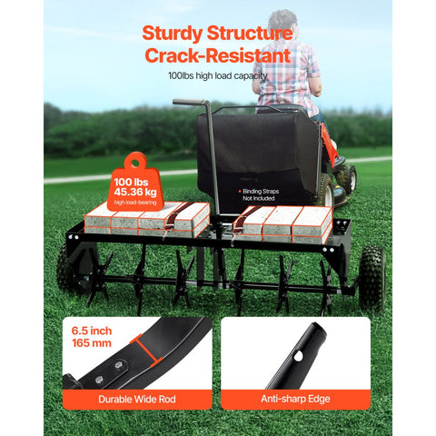 Tow Behind Plug Aerator 40in Lawn Aerator with Universal Hitch Pull Behind Aerator with Iron Spikes Alternately Arranged for Gardens Lawns Farms