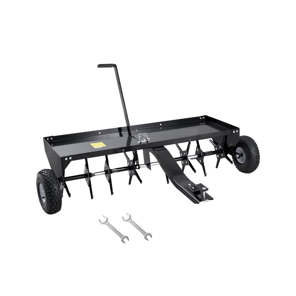 Tow Behind Plug Aerator, 48-Inch Tow Behind Lawn Plug Aerator with Universal Hitch, Pull Behind Aerator with Iron Spikes Alternately Arranged, Lawn Aerator Tow Behind for Gardens, Lawns, Farms