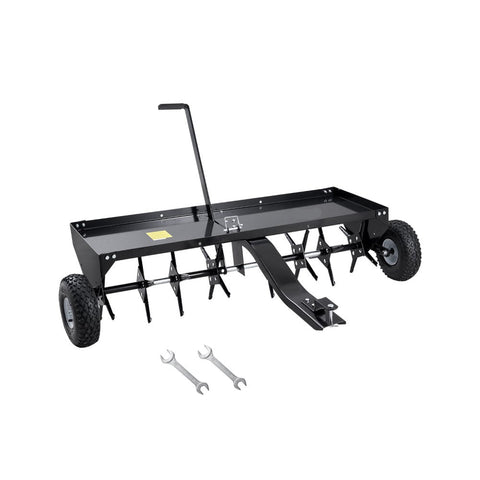 Tow Behind Plug Aerator, 48-Inch Tow Behind Lawn Plug Aerator with Universal Hitch, Pull Behind Aerator with Iron Spikes Alternately Arranged, Lawn Aerator Tow Behind for Gardens, Lawns, Farms