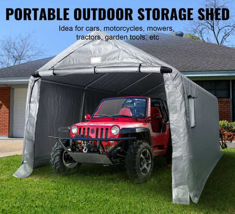 Outdoor Portable Storage Shelter Shed, 10x15x8ft Heavy Duty Instant Garage Tent Canopy Carport with Roll-up Zipper Door and Ventilated Windows For Cars, Motorcycle, Bike, Garden Tools