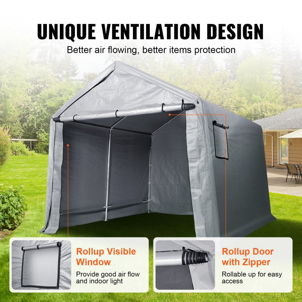 Portable Outdoor Storage Shed 7x12x7.36ft Heavy Duty Tent with Roll-up Zipper Door and Ventilated Windows for Motorcycle Bike Garden Tools