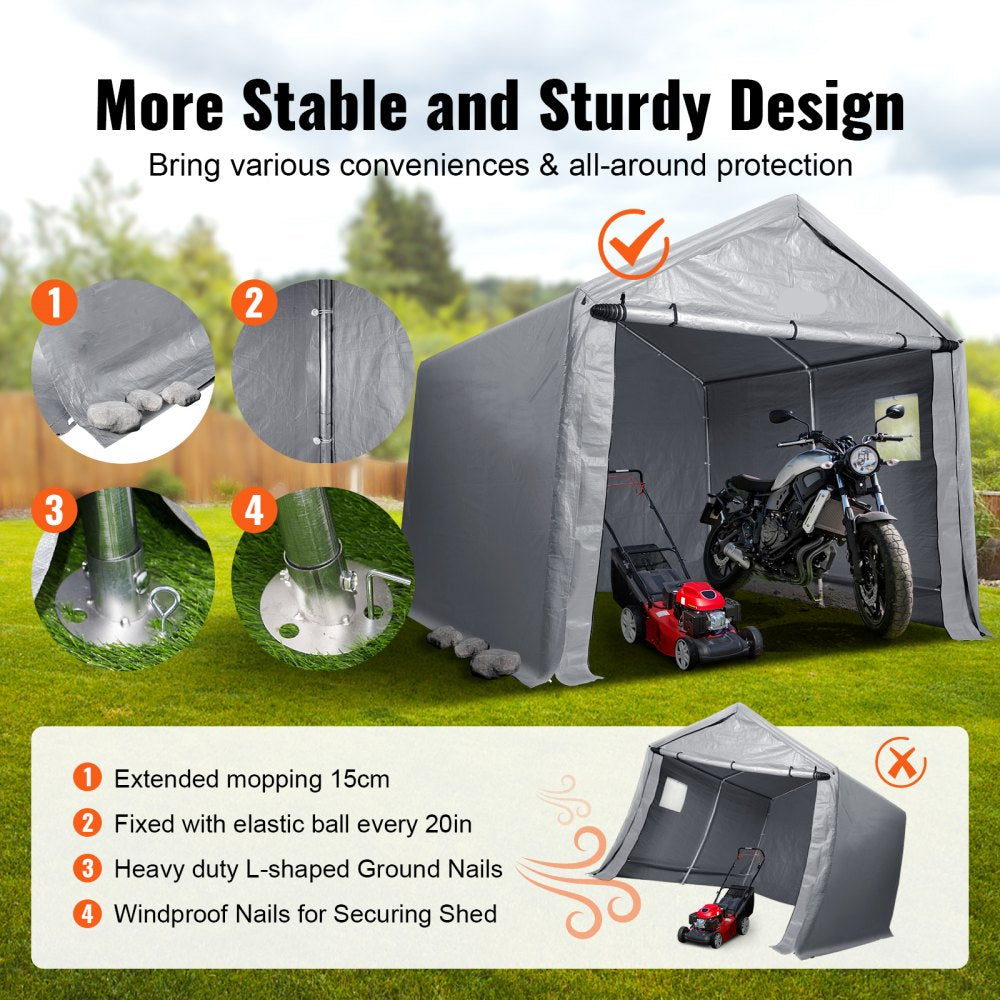 Portable Outdoor Storage Shed 7x12x7.36ft Heavy Duty Tent with Roll-up Zipper Door and Ventilated Windows for Motorcycle Bike Garden Tools