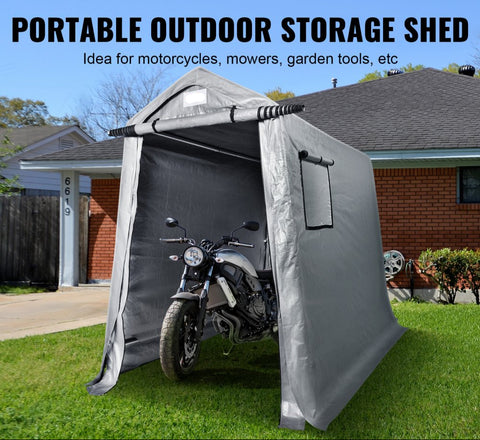 Portable Shed Outdoor Storage Shelter, 6 x 8 x 7 ft Heavy Duty All-Season Instant Storage Tent Tarp Sheds with Roll-up Zipper Door and Ventilated Windows For Motorcycle, Bike, Garden Tools