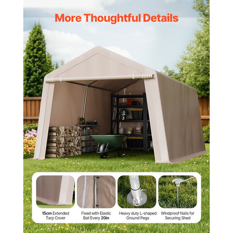 Outdoor Storage Portable Shed 10x15 ft Waterproof Canopy Garage Tent 2 Doors