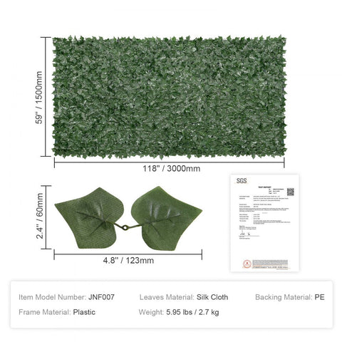 Privacy Ivy Fence, 59 x 118in Artificial Green Wall Screen, Greenery Ivy Fence with Mesh Cloth Backing and Strengthened Joint, Faux Hedges Vine Leaf Decoration for Outdoor Garden, Yard, Balcony
