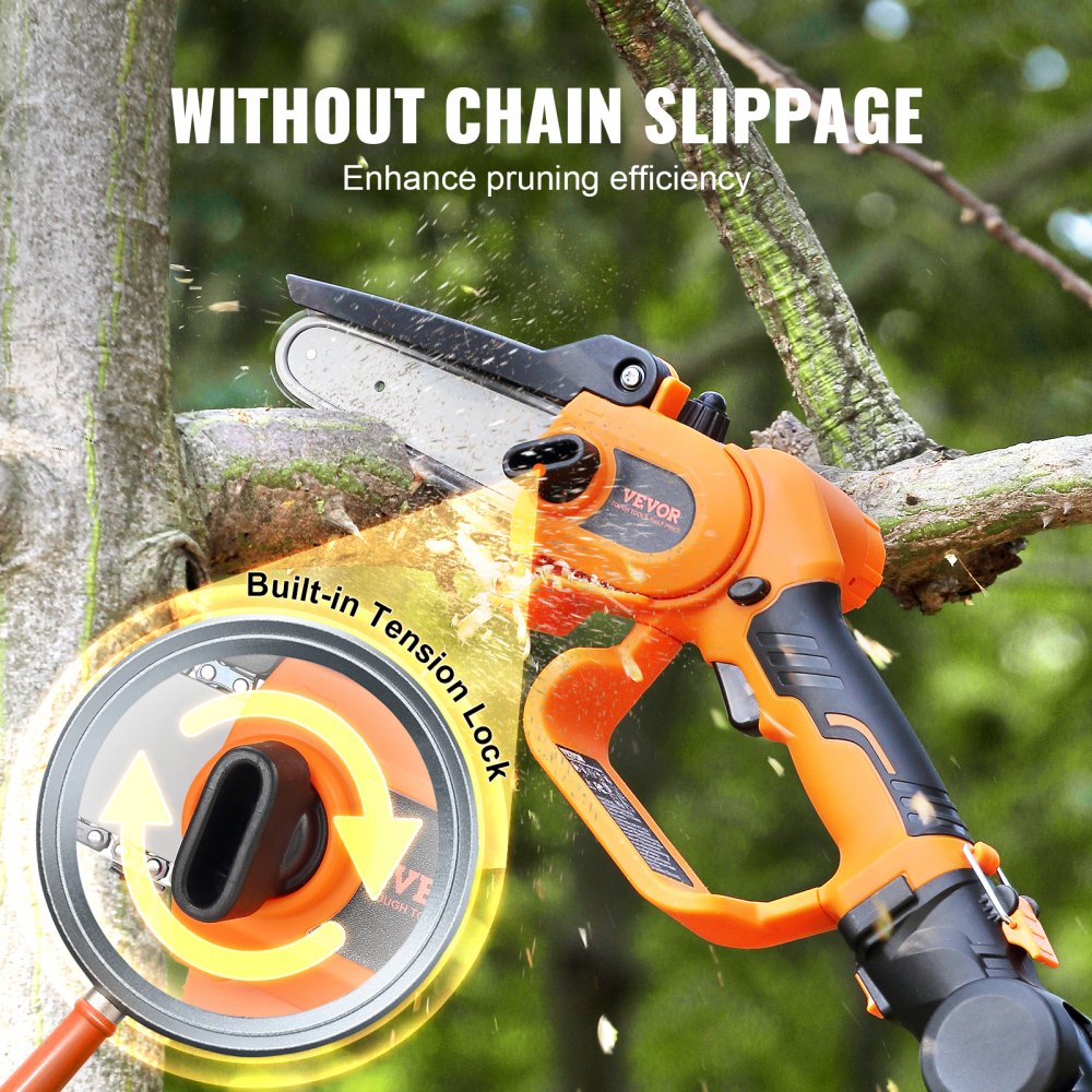 2-in-1 Cordless 20V 4Ah Battery Pole Chainsaw, 5" Cutting Capacity, 8' Reach, for Branch Cutting and Tree Pruning (Includes Battery and Blade Cover)