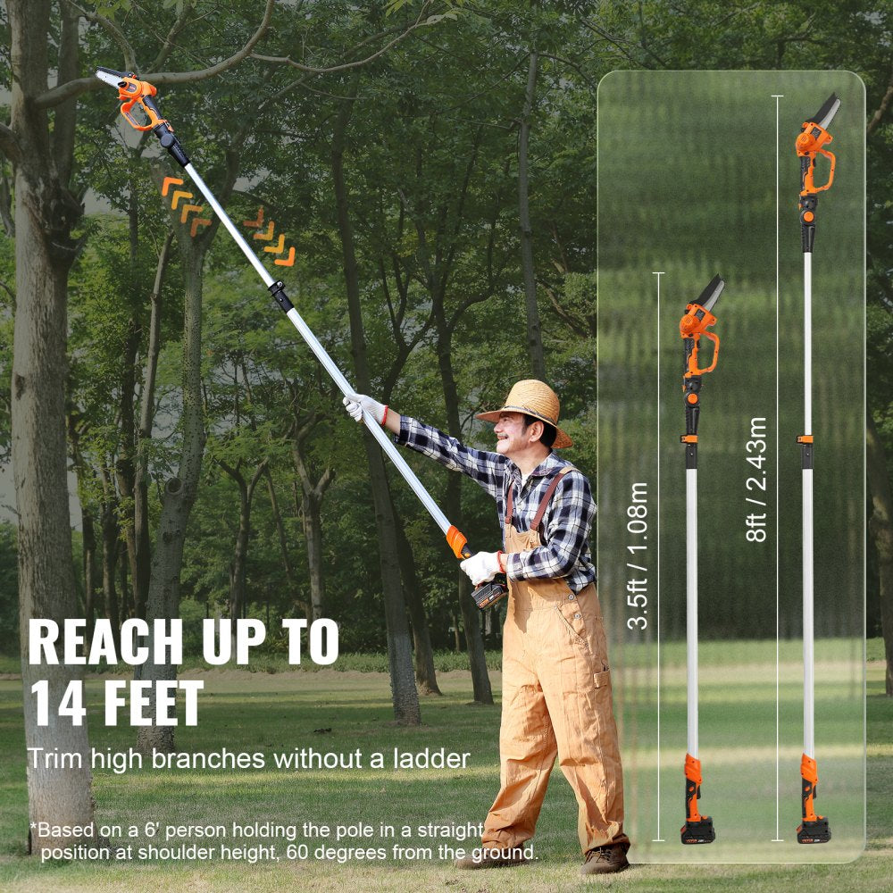 2-in-1 Cordless 20V 4Ah Battery Pole Chainsaw, 5" Cutting Capacity, 8' Reach, for Branch Cutting and Tree Pruning (Includes Battery and Blade Cover)