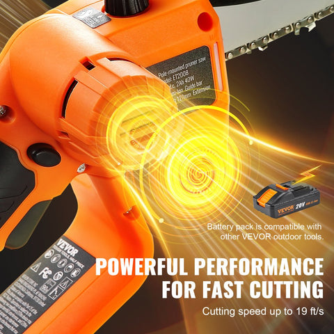 2-in-1 Cordless 20V 4Ah Battery Pole Chainsaw, 5" Cutting Capacity, 8' Reach, for Branch Cutting and Tree Pruning (Includes Battery and Blade Cover)