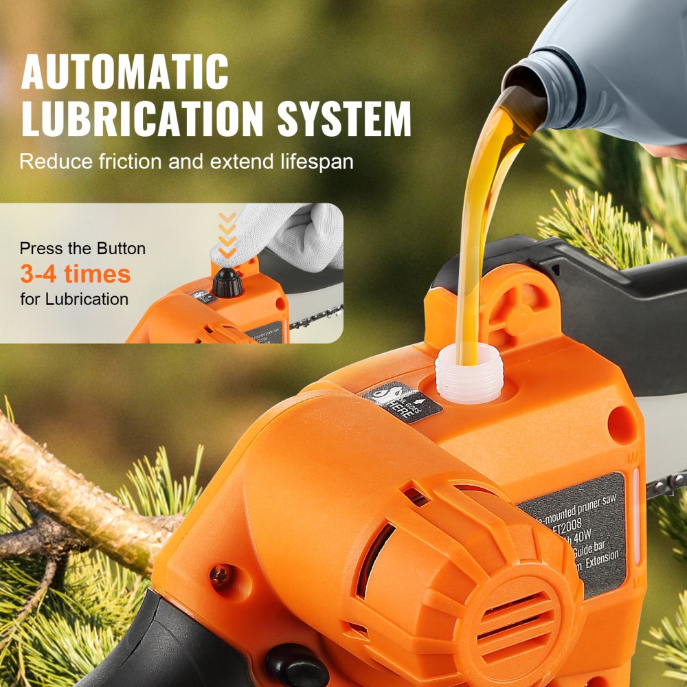 2-in-1 Cordless 20V 4Ah Battery Pole Chainsaw, 5" Cutting Capacity, 8' Reach, for Branch Cutting and Tree Pruning (Includes Battery and Blade Cover)