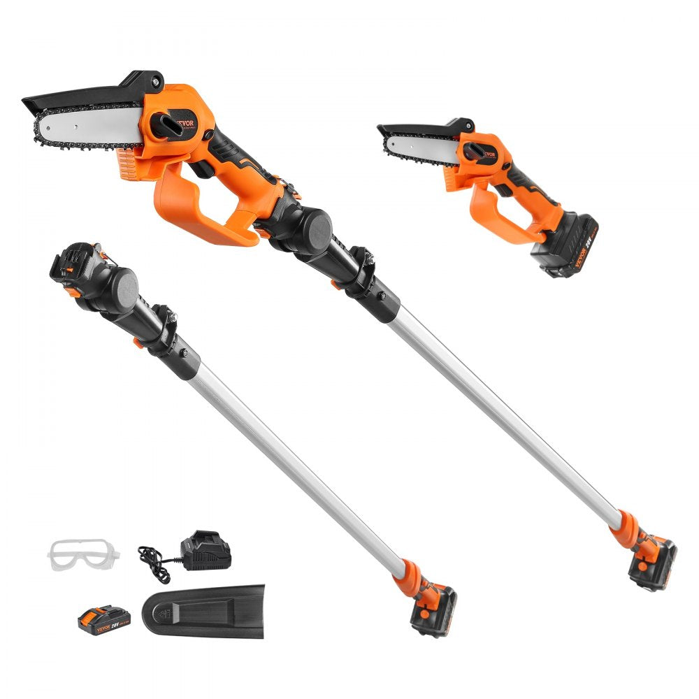 2-in-1 Cordless 20V 4Ah Battery Pole Chainsaw, 5" Cutting Capacity, 8' Reach, for Branch Cutting and Tree Pruning (Includes Battery and Blade Cover)