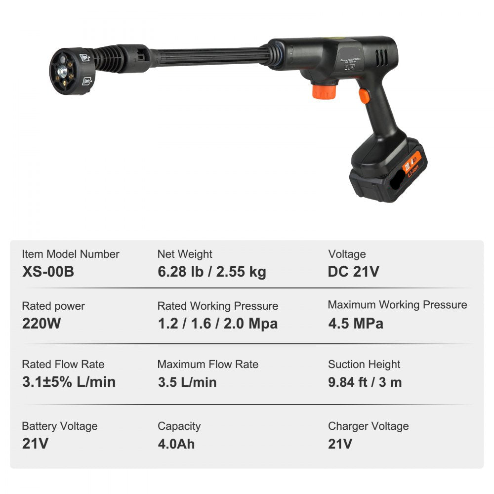 Cordless Pressure Washer 652PSI 1.0GPM Portable Power Cleaner Handheld High Pressure Car Washer with 4.0Ah Battery Charger 6 in 1 Nozzle for Home Floor Cleaning Watering