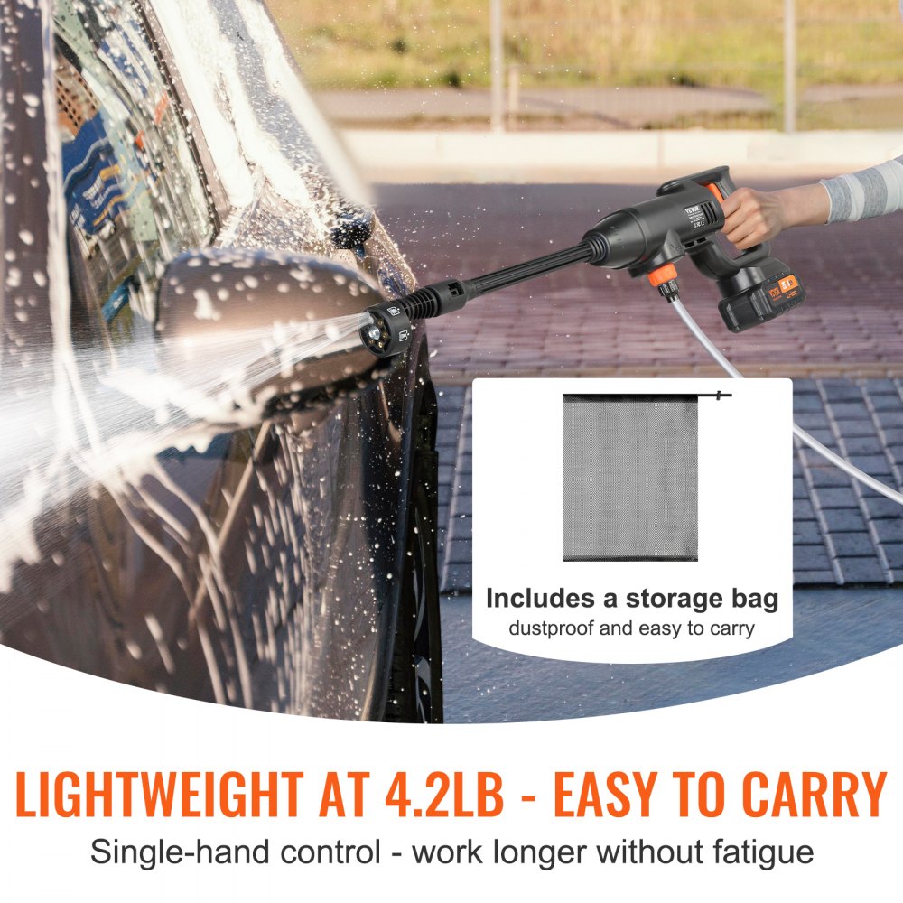 Cordless Pressure Washer 580 PSI 1.1 GPM Portable Power Cleaner Handheld High Pressure Car Washer Gun with 4.0Ah Battery Charger 6 in 1 Nozzle for Home Floor Cleaning and Watering
