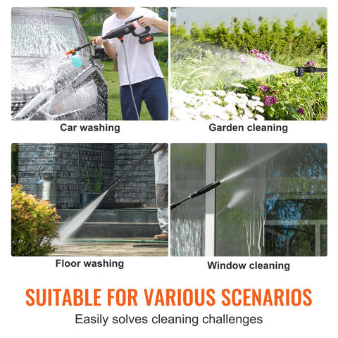 Cordless Pressure Washer 580 PSI 1.1 GPM Portable Power Cleaner Handheld High Pressure Car Washer Gun with 4.0Ah Battery Charger 6 in 1 Nozzle for Home Floor Cleaning and Watering