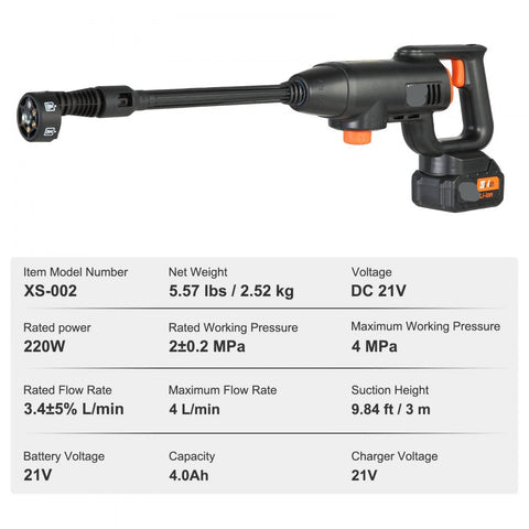 Cordless Pressure Washer 580 PSI 1.1 GPM Portable Power Cleaner Handheld High Pressure Car Washer Gun with 4.0Ah Battery Charger 6 in 1 Nozzle for Home Floor Cleaning and Watering