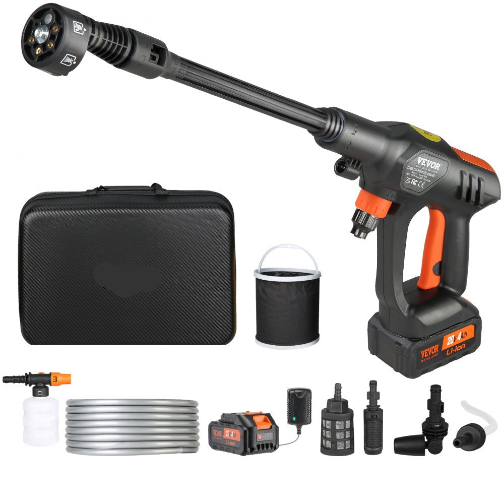 Cordless Pressure Washer 652 PSI 1.1 GPM Portable Power Cleaner Handheld Car Washer with 4.0Ah Battery Charger 6 in 1 Nozzle for Home Floor Cleaning Watering